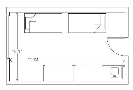 The architectural floor plans for a room in North Hall.